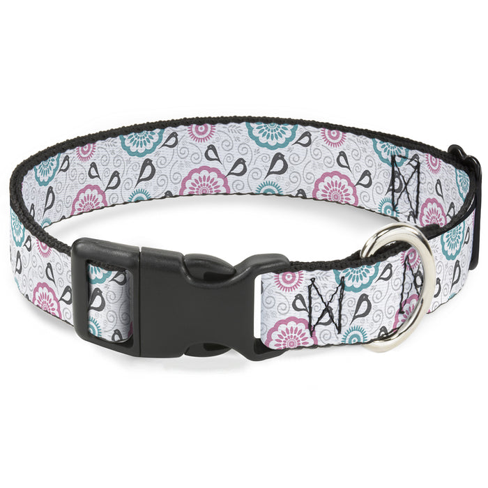 Plastic Clip Collar - Bird Tapestry White/Gray/Turquoise/Pink Plastic Clip Collars Buckle-Down   