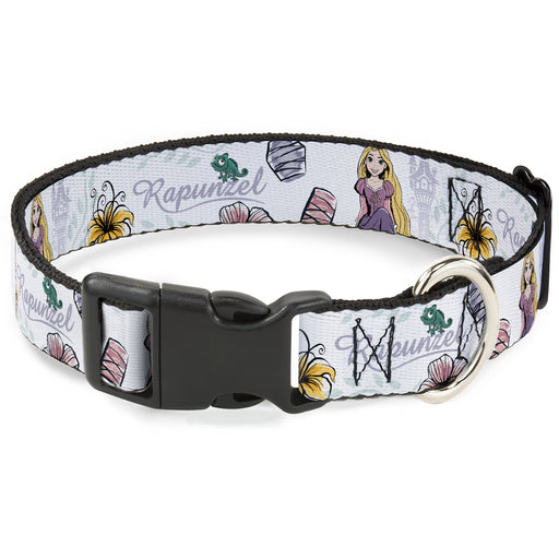 Plastic Clip Collar - Rapunzel Castle and Pascual Pose with Script and Flowers White/Purples Plastic Clip Collars Disney   