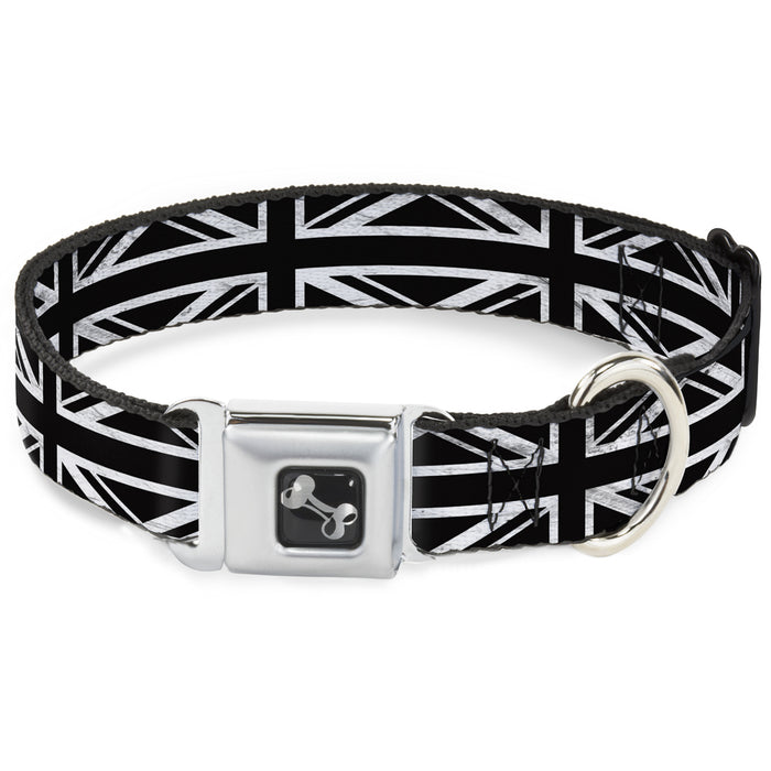 Dog Bone Seatbelt Buckle Collar - Union Jack Distressed Black/White Seatbelt Buckle Collars Buckle-Down   