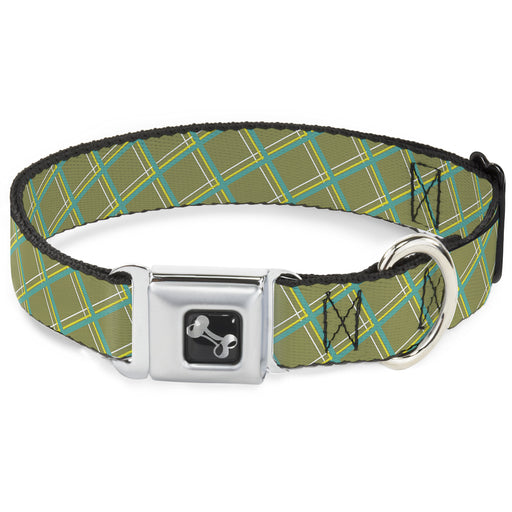 Dog Bone Seatbelt Buckle Collar - Wire Grid Tan/Green/Yellow Seatbelt Buckle Collars Buckle-Down   