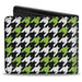 Bi-Fold Wallet - Houndstooth Black White Neon Green Bi-Fold Wallets Buckle-Down   