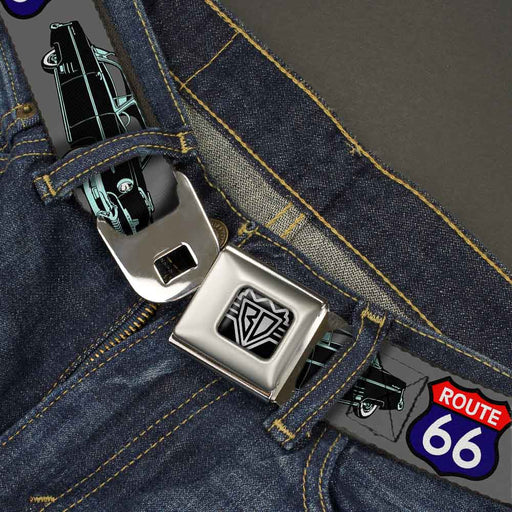 BD Wings Logo CLOSE-UP Full Color Black Silver Seatbelt Belt - Route 66 Classics Gray Webbing Seatbelt Belts Buckle-Down   