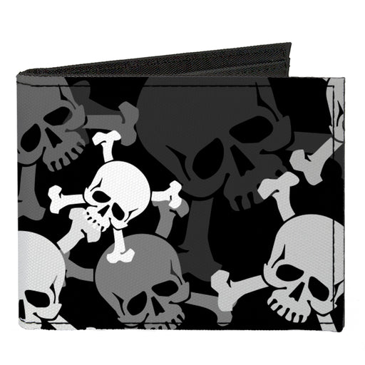 Canvas Bi-Fold Wallet - Top Skulls Stacked Black Gray White Canvas Bi-Fold Wallets Buckle-Down   