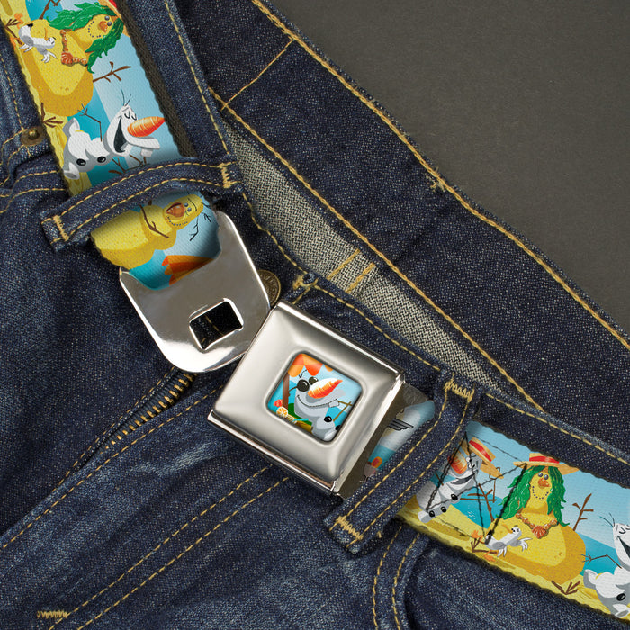 Olaf Tanning Pose Full Color Seatbelt Belt - Olaf Summertime Beach Scenes Webbing Seatbelt Belts Disney   