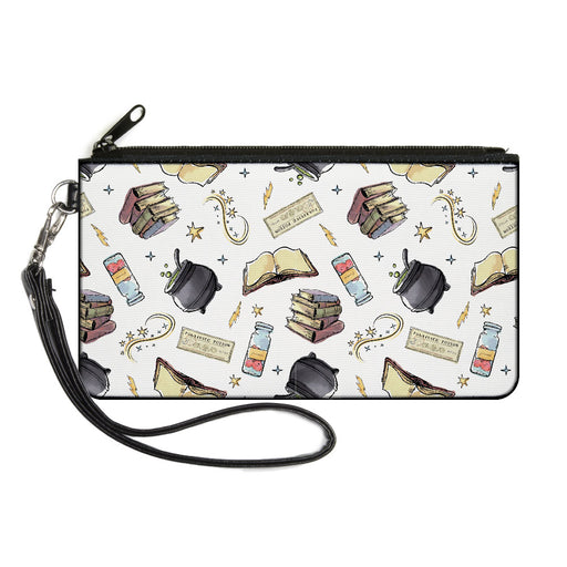 Canvas Zipper Wallet - SMALL - Harry Potter Magical Elements Collage White Canvas Zipper Wallets The Wizarding World of Harry Potter   