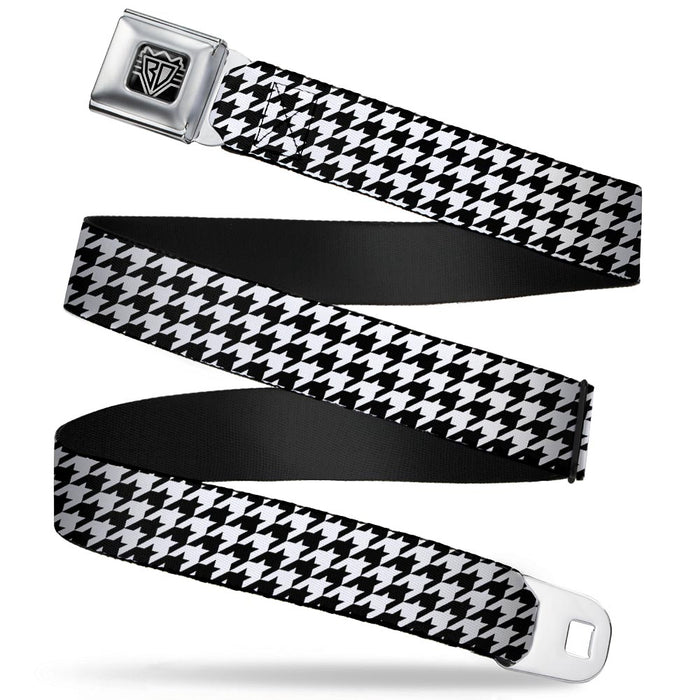 BD Wings Logo CLOSE-UP Full Color Black Silver Seatbelt Belt - Houndstooth Black/White Webbing Seatbelt Belts Buckle-Down   