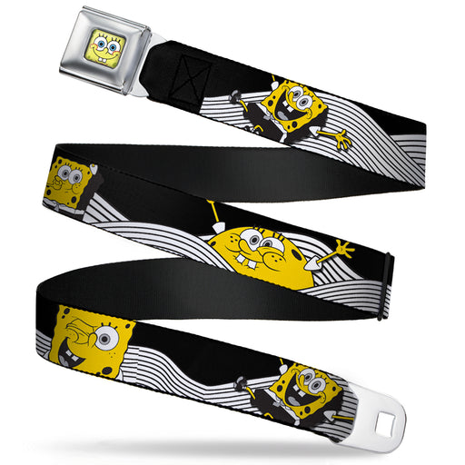 Sponge Bob Face CLOSE-UP Full Color Seatbelt Belt - SpongeBob Action Poses/Wave Black/White/Yellow Webbing Seatbelt Belts Nickelodeon   