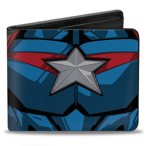 MARVEL AVENGERS Bi-Fold Wallet - Captain America Chest Star + Back Shield Blues Bi-Fold Wallets Marvel Comics   