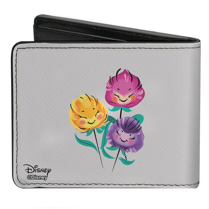 Bi-Fold Wallet - Alice Pose Cheshire Cat Face Flowers of Wonderland2 + Flower Trio Gray Multi Color Bi-Fold Wallets Disney   