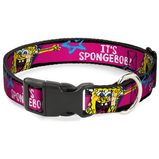 Plastic Clip Collar - SpongeBob Pose IT'S SPONGEBOB! Stripe Black/Pink/Blue/White Plastic Clip Collars Nickelodeon   