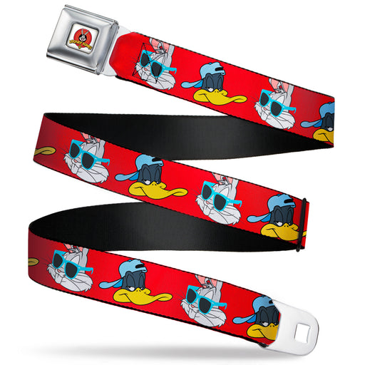 Looney Tunes Logo Full Color White Seatbelt Belt - Bugs Bunny & Daffy Duck Hip Hop Expression Red Webbing Seatbelt Belts Looney Tunes   