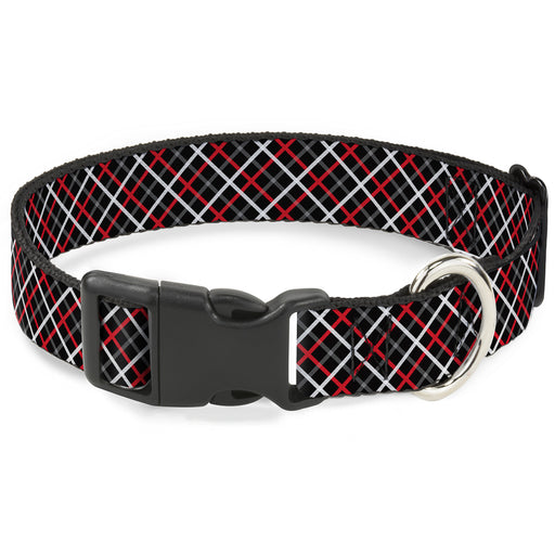 Plastic Clip Collar - Criss Cross Plaid Black/Gray/Red Plastic Clip Collars Buckle-Down   