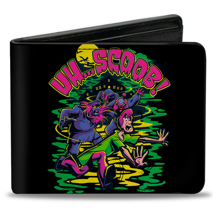 Bi-Fold Wallet - Scooby-Doo Monsters Chasing Shaggy UH SCOOB! Pose Green Yellow Pink Bi-Fold Wallets Scooby Doo   