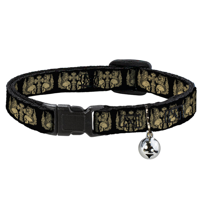 Cat Collar Breakaway - BD Skulls w Wings Black Tan Breakaway Cat Collars Buckle-Down   