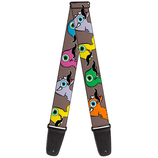 Guitar Strap - Cute Dinosaurs w Mustaches Gray Guitar Straps Buckle-Down   