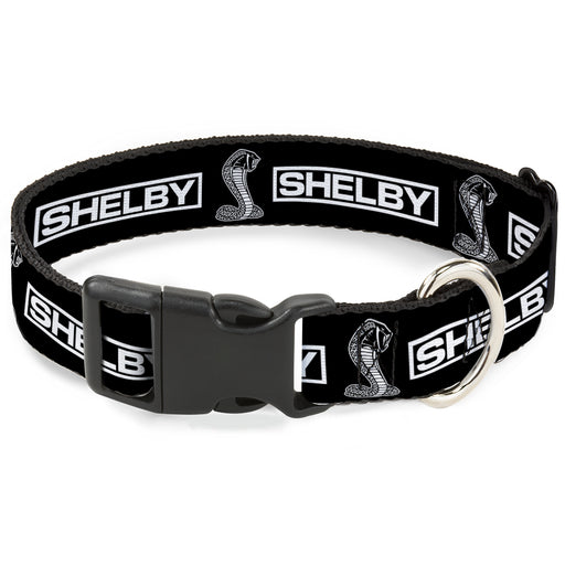 Plastic Clip Collar - SHELBY Box Logo and Super Snake Cobra Black/White Plastic Clip Collars Carroll Shelby   