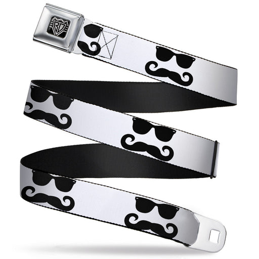 BD Wings Logo CLOSE-UP Full Color Black Silver Seatbelt Belt - Sunglasses & Mustache White/Black Webbing Seatbelt Belts Buckle-Down   