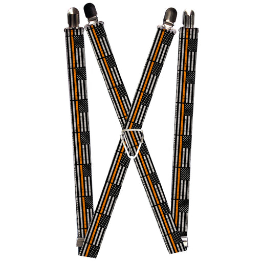 Suspenders - 1.0" - Thin Orange Line Flag Weathered Black Gray Orange Suspenders Buckle-Down   