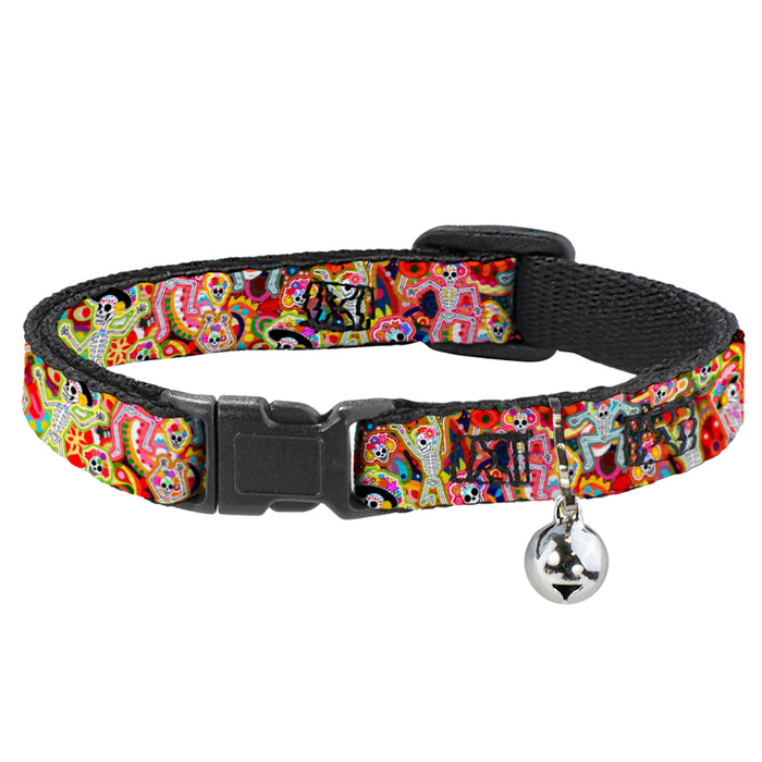 Cat Collar Breakaway with Bell - Dancing Catrinas Collage Multi Color Breakaway Cat Collars Thaneeya McArdle   