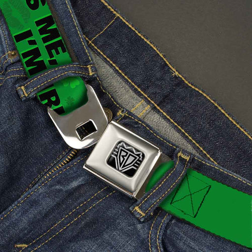 BD Wings Logo CLOSE-UP Full Color Black Silver Seatbelt Belt - KISS ME, I'M IRISH! Clovers/Kisses Greens/Black Webbing Seatbelt Belts Buckle-Down   