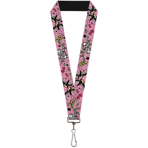 Lanyard - 1.0" - Lucky CLOSE-UP Pink Lanyards Buckle-Down   