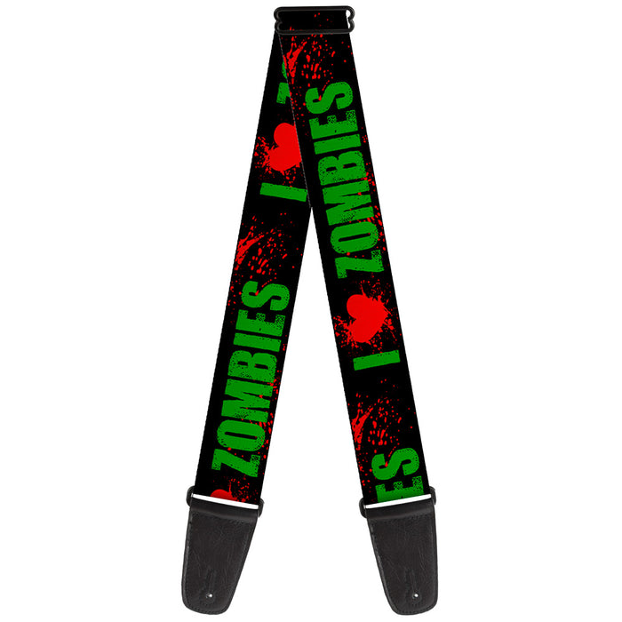 Guitar Strap - I "HEART" ZOMBIES Black Green Red Splatter Guitar Straps Buckle-Down   