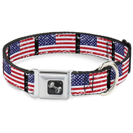 Dog Bone Seatbelt Buckle Collar - United States Flags Weathered/Black Seatbelt Buckle Collars Buckle-Down   