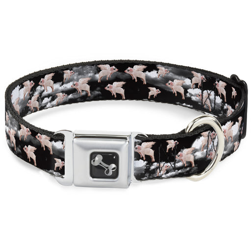 Dog Bone Seatbelt Buckle Collar - Flying Pigs Black/White/Pink Seatbelt Buckle Collars Buckle-Down   
