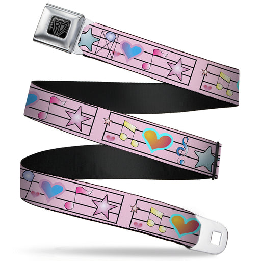 BD Wings Logo CLOSE-UP Full Color Black Silver Seatbelt Belt - Music Notes Pink Webbing Seatbelt Belts Buckle-Down   