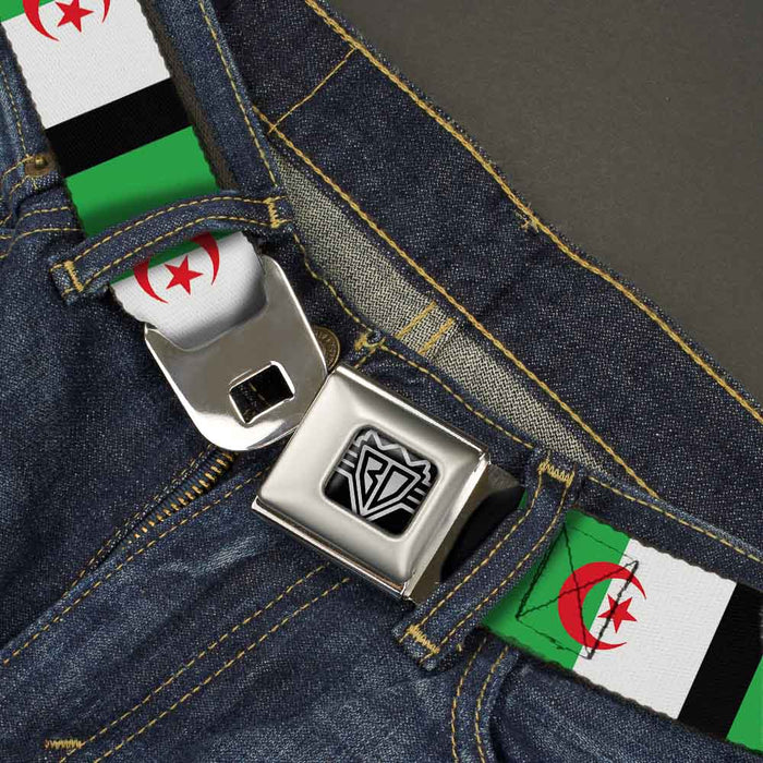 BD Wings Logo CLOSE-UP Full Color Black Silver Seatbelt Belt - Algeria Flags Webbing Seatbelt Belts Buckle-Down   