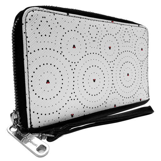 Women's PU Zip Around Wallet Rectangle - Minnie Mouse Ears with Bow Icon and Dots White Black Red Clutch Zip Around Wallets Disney   