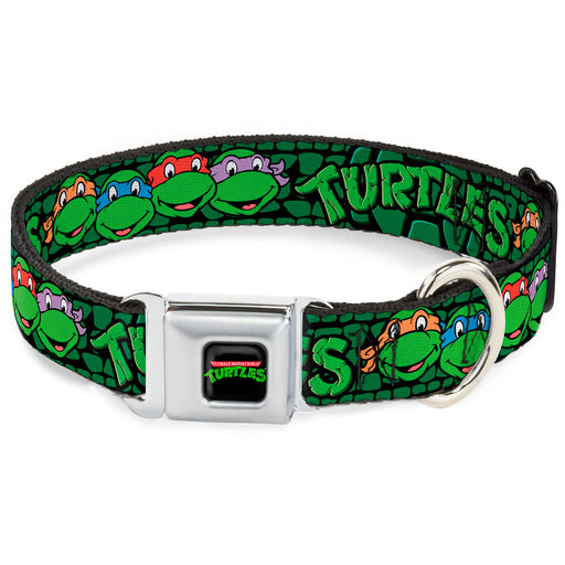 Classic TEENAGE MUTANT NINJA TURTLES Logo Seatbelt Buckle Collar - Classic Teenage Mutant Ninja Turtles Group Faces/TURTLES Turtle Shell Black/Green Seatbelt Buckle Collars Nickelodeon   