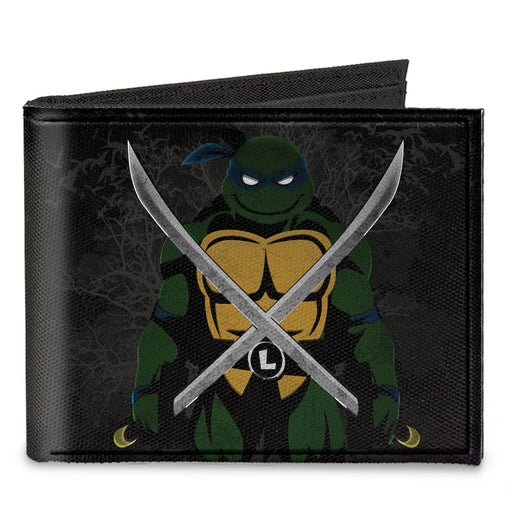 Canvas Bi-Fold Wallet - Leonardo Crossed Katana Dark Pose Black Grays Canvas Bi-Fold Wallets Nickelodeon   