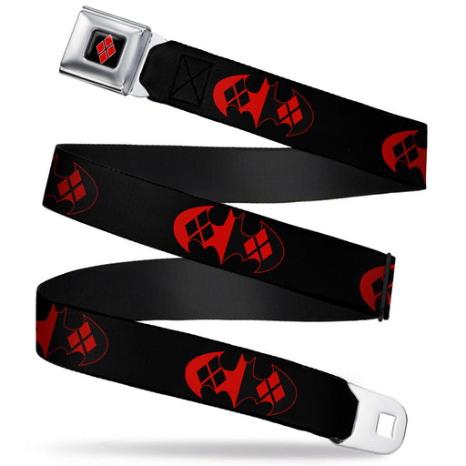 Harley Quinn Diamond Full Color Black Red Seatbelt Belt - Bat Logo/Harley Quinn Diamonds Black/Red Webbing Seatbelt Belts DC Comics   