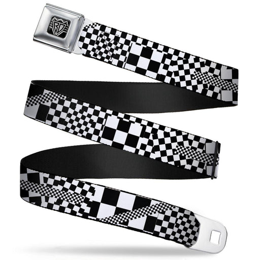 BD Wings Logo CLOSE-UP Full Color Black Silver Seatbelt Belt - Funky Checkers Black/White Webbing Seatbelt Belts Buckle-Down   