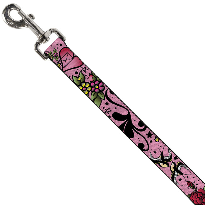 Dog Leash - Mom & Dad CLOSE-UP Pink w/Sparrows Dog Leashes Buckle-Down   