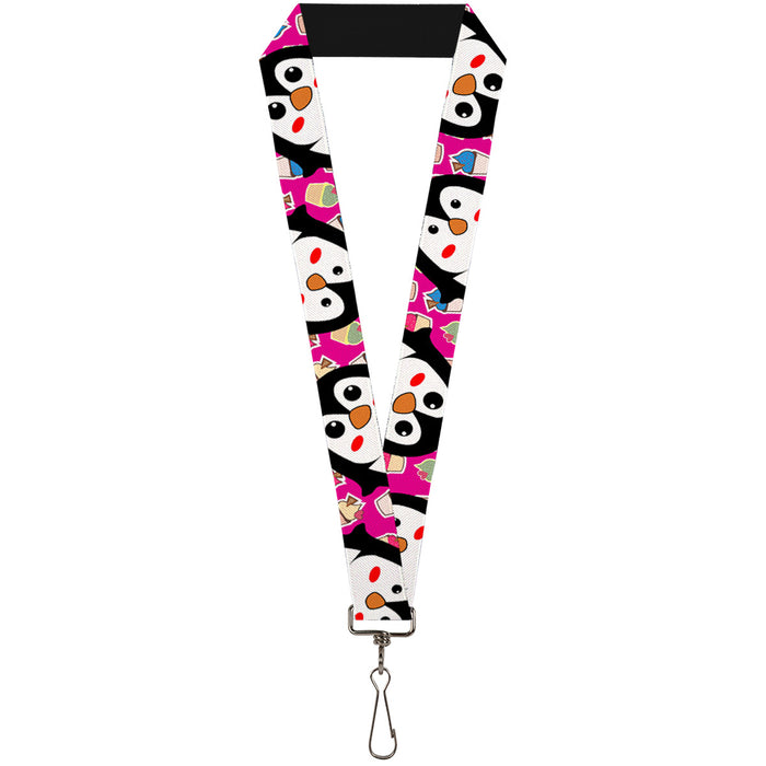 Lanyard - 1.0" - Penguins w Cupcakes Fuchsia Multi Color Lanyards Buckle-Down   