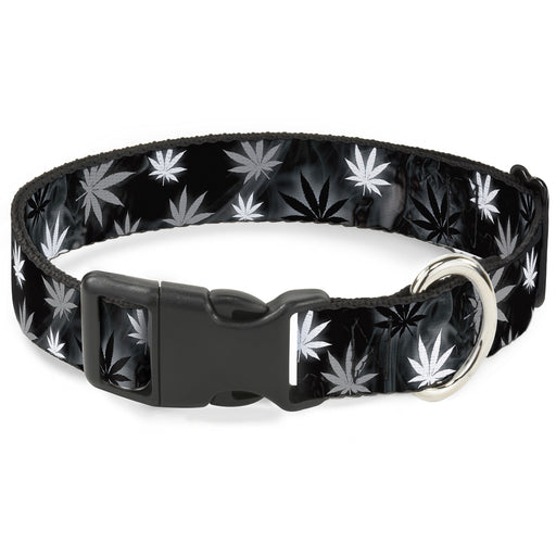 Buckle-Down Plastic Buckle Dog Collar - Pot Leaves/Smoke Black/Gray/White Plastic Clip Collars Buckle-Down   