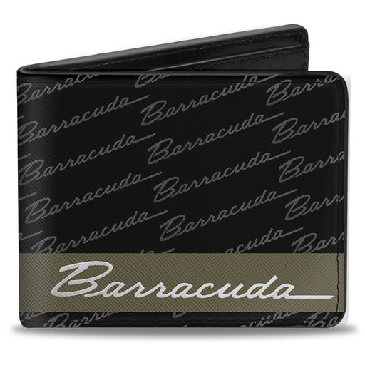 Bi-Fold Wallet - BARRACUDA Script Stripe Monogram Black Gray Olive Silver Bi-Fold Wallets Dodge   
