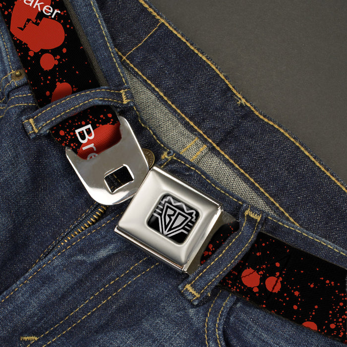 BD Wings Logo CLOSE-UP Full Color Black Silver Seatbelt Belt - Heart Breaker Black/White/Red Webbing Seatbelt Belts Buckle-Down   
