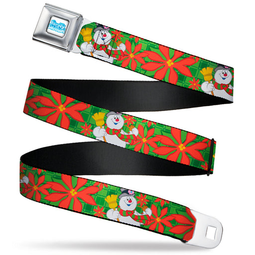 FROSTY THE SNOWMAN Logo Full Color White/Blues Seatbelt Belt - Frosty the Snowman Pose Poinsettia Plaid Collage Greens/Reds Webbing Seatbelt Belts Warner Bros. Holiday Movies   