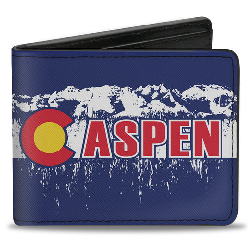 Bi-Fold Wallet - Colorado ASPEN Flag Snowy Mountains Weathered Blue White Red Yellows Bi-Fold Wallets Buckle-Down   