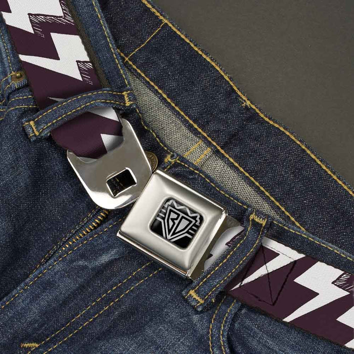 BD Wings Logo CLOSE-UP Full Color Black Silver Seatbelt Belt - Lightning Bolts Sketch Plum/White Webbing Seatbelt Belts Buckle-Down   
