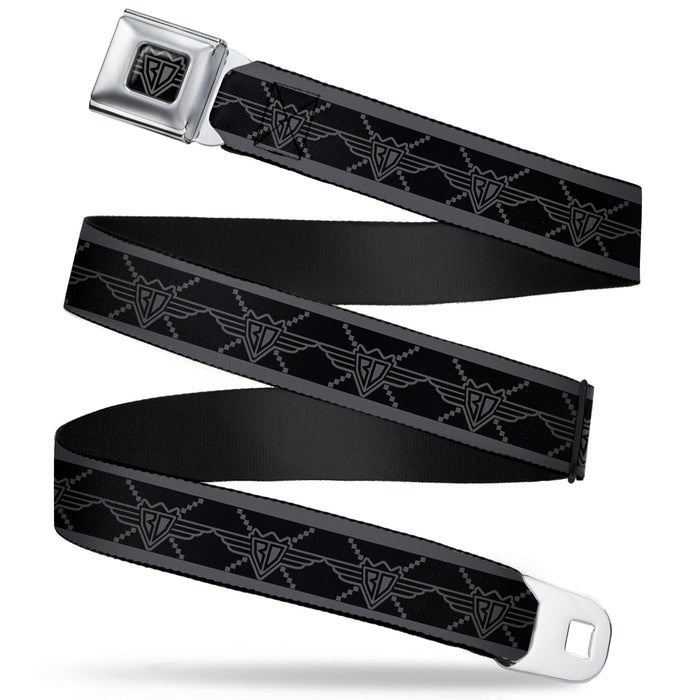 BD Wings Logo CLOSE-UP Full Color Black Silver Seatbelt Belt - BD Monogram2 Black/Gray Webbing Seatbelt Belts Buckle-Down   