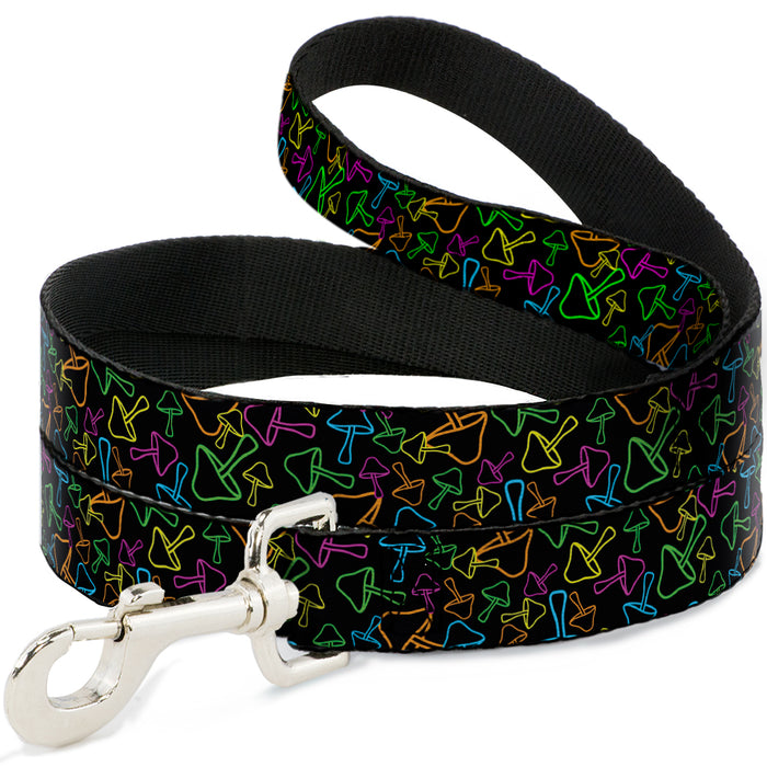 Dog Leash - Mushroom Outline Scattered Black/Multi Neon Dog Leashes Buckle-Down   