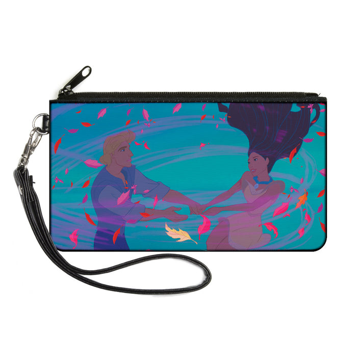 Canvas Zipper Wallet - SMALL - Pocahontas & John Smith Colors of the Wind Pose Leaves Blues Pinks Canvas Zipper Wallets Disney   