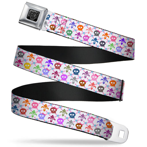 BD Wings Logo CLOSE-UP Full Color Black Silver Seatbelt Belt - Skull & Fleur-de-Lis White/Multi Color Webbing Seatbelt Belts Buckle-Down   