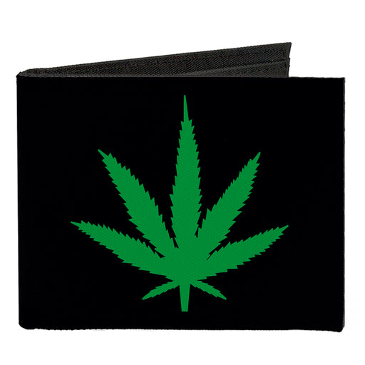 Canvas Bi-Fold Wallet - Marijuana Leaf Repeat Black Green Canvas Bi-Fold Wallets Buckle-Down   