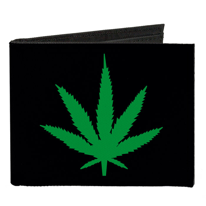 Canvas Bi-Fold Wallet - Marijuana Leaf Repeat Black Green Canvas Bi-Fold Wallets Buckle-Down   