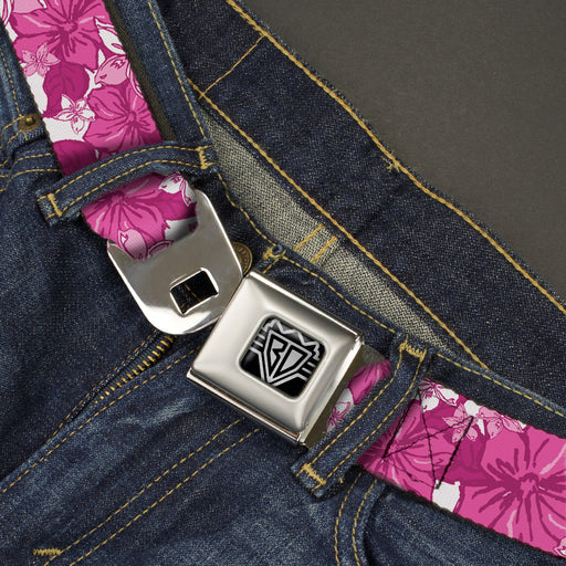 BD Wings Logo CLOSE-UP Full Color Black Silver Seatbelt Belt - Hibiscus Collage White/Pinks Webbing Seatbelt Belts Buckle-Down   